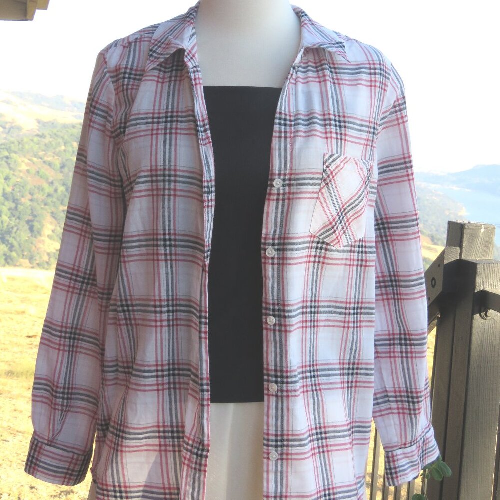 Joie Women’s Plaid Top  Sz Small S White and Red Cotton Excellent Condition